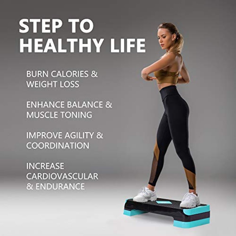 GYMMAGE 조정 가능한 운동 에어로빅 스테퍼, 2개의 라이저가 있는 에어로빅 운동 스텝 플랫폼, 피트니스용 운동 스텝 데크, 미끄럼 방지 표면이 있는 26.5