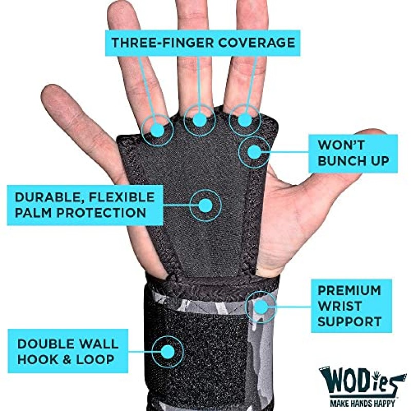 역도, 풀업, 크로스 트레이닝, WOD 및 체조를 위한 손목 랩이 있는 JerkFit WODies 핸드 그립, 물집 및 찢어짐 방지, 남성용 및 여성용