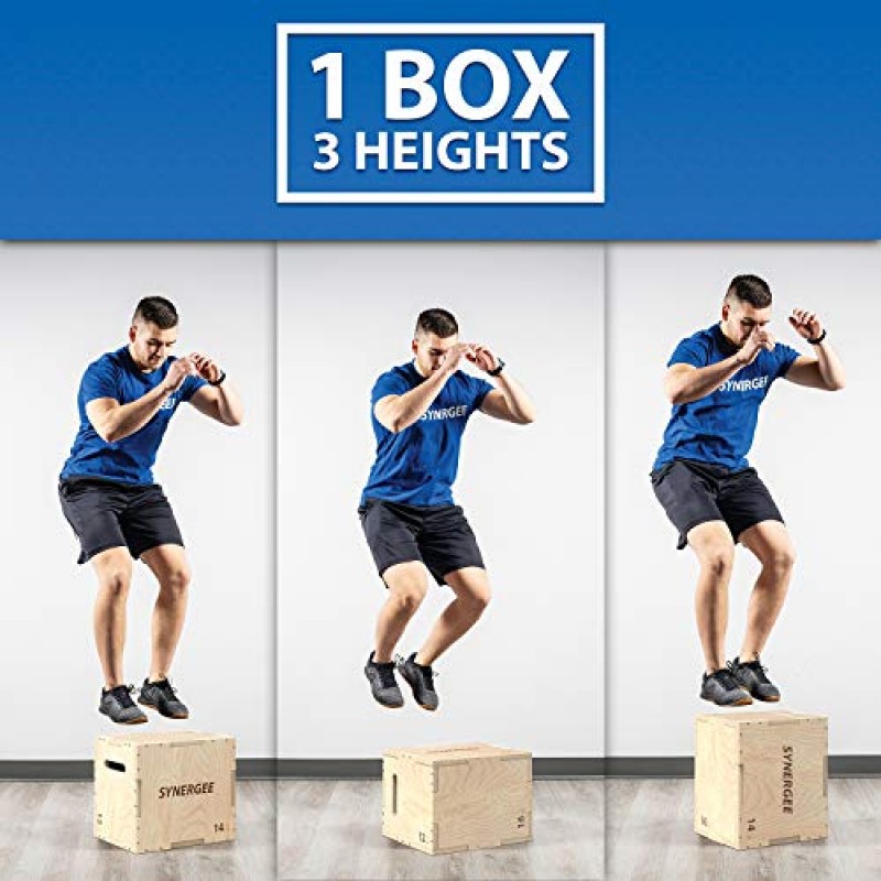 점프 훈련 및 컨디셔닝을 위한 Synergee 3 in 1 Wood Plyometric Box. 올인원 점프 트레이너. 사이즈 30/24/20, 24/20/16, 20/18/16, 16/14/12