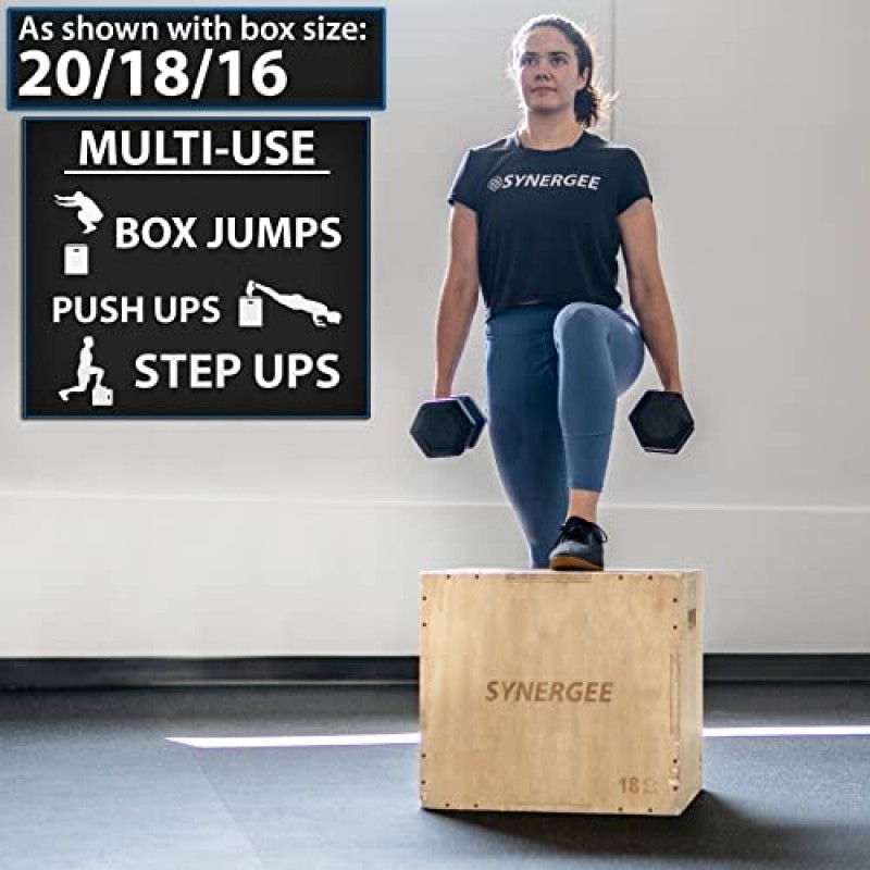 점프 훈련 및 컨디셔닝을 위한 Synergee 3 in 1 Wood Plyometric Box. 올인원 점프 트레이너. 사이즈 30/24/20, 24/20/16, 20/18/16, 16/14/12