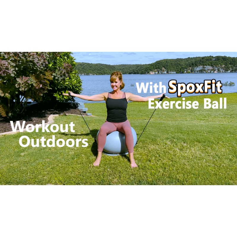 SpoxFit 운동 공, 65cm 파열 방지 요가 공, 출산 및 코어 근력 훈련을 위한 안정성 피트니스 공, 빠른 펌프 및 운동 포스터 포함
