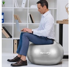 SpoxFit 운동 공, 65cm 파열 방지 요가 공, 출산 및 코어 근력 훈련을 위한 안정성 피트니스 공, 빠른 펌프 및 운동 포스터 포함