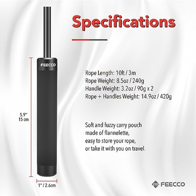 FEECCO 가중 줄넘기, 복싱, 무에타이 훈련, 피트니스, 크로스핏 운동용 조절 가능한 PVC 로프가 있는 무거운 줄넘기