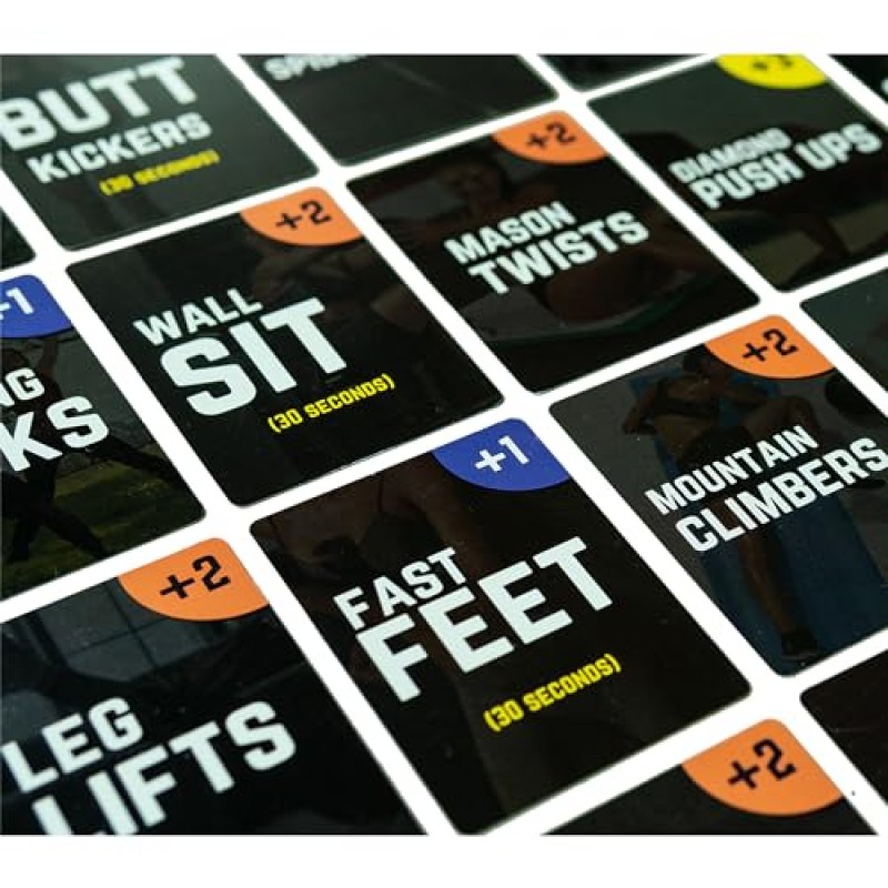 FastFit HIIT 트레이닝 게임 - 여성 및 남성을 위한 방수 운동 카드 - 60가지의 다양한 체중 운동이 포함된 운동 카드 - 서킷 트레이닝, 홈 트레이닝, 체육관, 땀흘리기 위한 피트니스 카드 데크