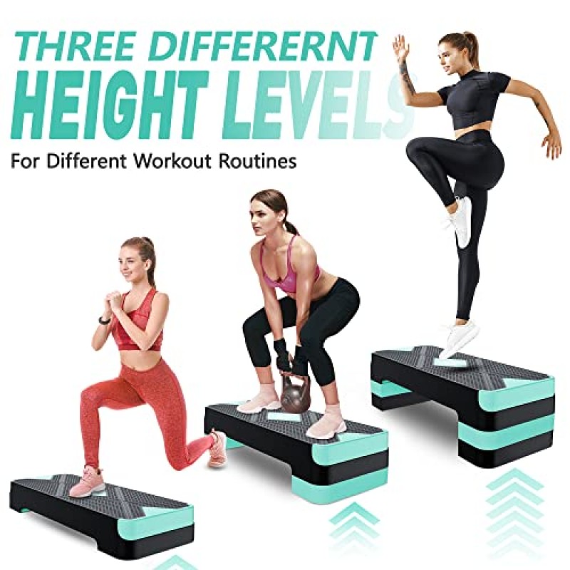 GYMMAGE 에어로빅 운동 단계, 운동용 조절 가능한 에어로빅 스테퍼, 스텝 업을 위한 운동 단계 플랫폼, 4인치 6인치 8인치 조절 가능한 높이 라이저가 있는 26.5인치 스텝 데크, 여성용 홈 체육관 심장강화 피트니스