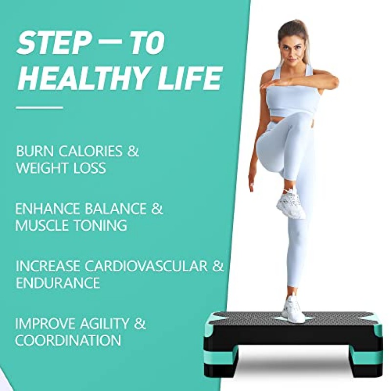 GYMMAGE 에어로빅 운동 단계, 운동용 조절 가능한 에어로빅 스테퍼, 스텝 업을 위한 운동 단계 플랫폼, 4인치 6인치 8인치 조절 가능한 높이 라이저가 있는 26.5인치 스텝 데크, 여성용 홈 체육관 심장강화 피트니스