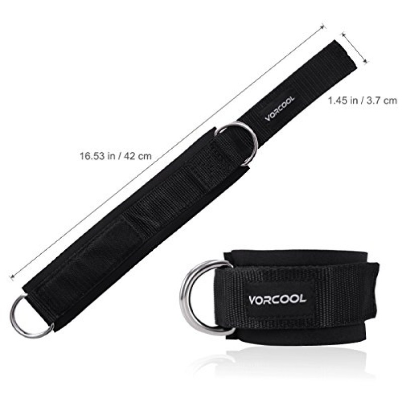 VORCOOL 2PCS 케이블 기계용 발목 스트랩 역도 체육관 운동 피트니스 더블 D-링 네오프렌 다리, 복근 및 둔근 운동용 패딩 발목 커프스 캐리 백이 있는 남성 및 여성에게 적합