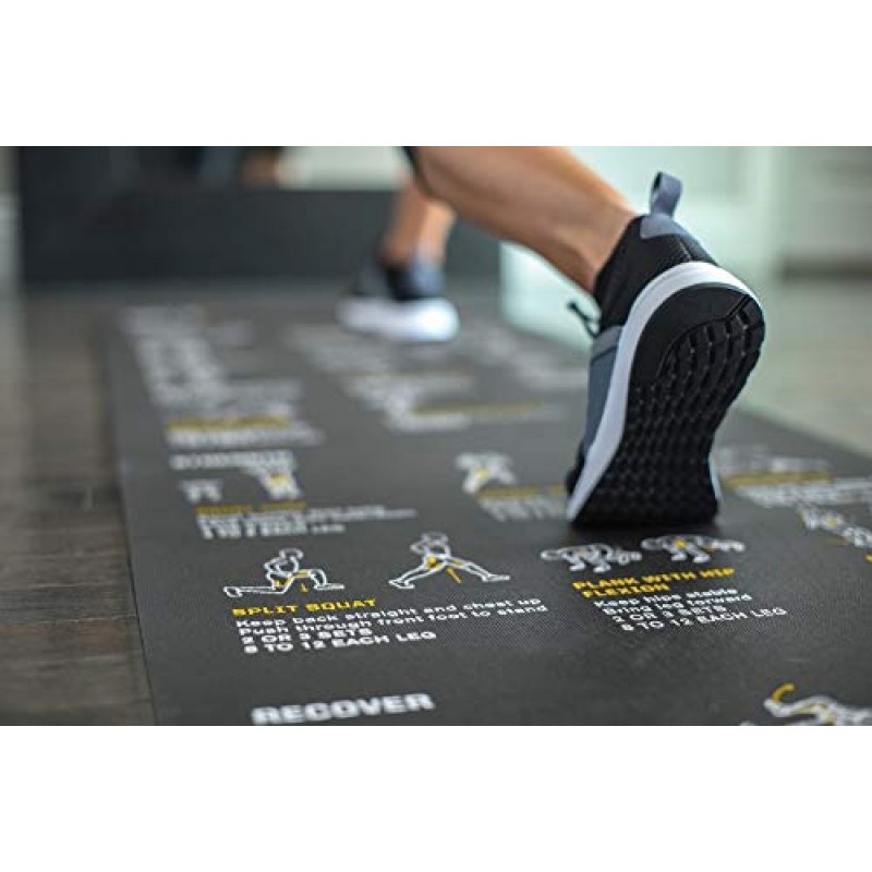 자가 유도 운동 일러스트가 포함된 SKLZ 스포츠 성능 운동 매트 검정색, 6 x 2피트 x 1/4인치
