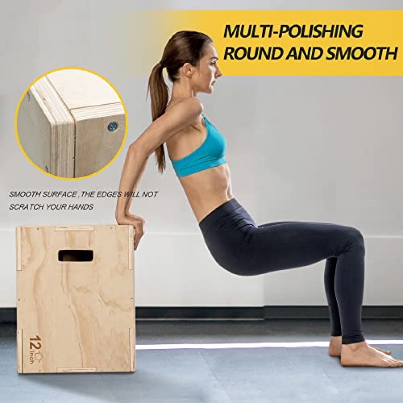 Holleyweb 3 in 1 Wood Plyo Box, 플라이오메트릭 점프 박스 건너뛰기, 점프, 박스 점프, 스쿼트, 딥, 안전을 위한 둥근 모서리용 미끄럼 방지