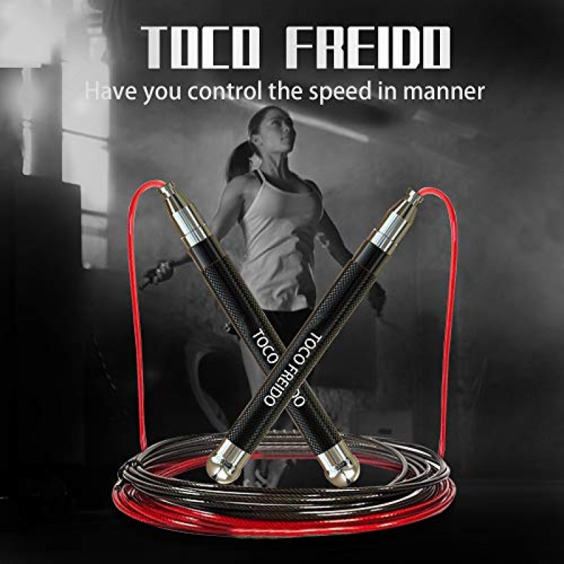 TOCO FREIDO 운동용 조절 가능한 줄넘기 - 복싱, MMA, 무에타이, 크로스핏, 피트니스, 엉킴 방지, 최고의 심장 강화 및 지구력 훈련을 위한 속도 및 가중 줄넘기 - 건강 유지, 체중 감량