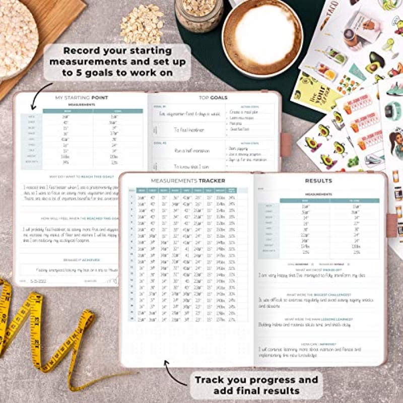 Clever Fox Food Journal 프리미엄 - 칼로리 추적기를 사용한 일일 식사 추적 로그 - 여성 및 남성을 위한 영양, 다이어트 및 체중 감량 일기 - 비만 식사 추적에 적합 - A5 크기(로즈 골드)