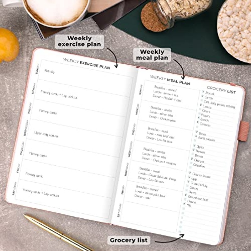 Clever Fox Food Journal 프리미엄 - 칼로리 추적기를 사용한 일일 식사 추적 로그 - 여성 및 남성을 위한 영양, 다이어트 및 체중 감량 일기 - 비만 식사 추적에 적합 - A5 크기(로즈 골드)