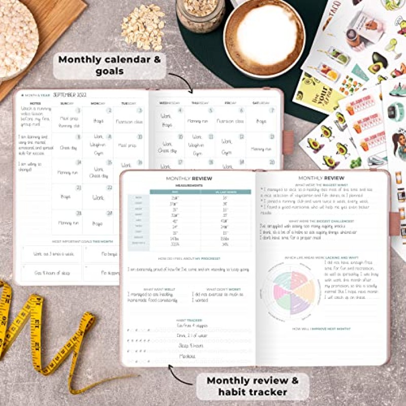 Clever Fox Food Journal 프리미엄 - 칼로리 추적기를 사용한 일일 식사 추적 로그 - 여성 및 남성을 위한 영양, 다이어트 및 체중 감량 일기 - 비만 식사 추적에 적합 - A5 크기(로즈 골드)