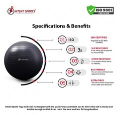 INTENT SPORTS 요가 볼 의자 - 팽창식 안정성 베이스 및 저항 밴드가 있는 안정성 공, 홈 체육관, 사무실용 피트니스 공, 허리 통증, 코어, 자세 및 균형 개선(65cm)(검은색)
