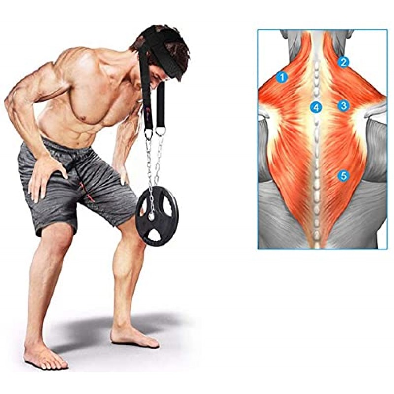 Visaman Fitness Neck Head Harness 목 훈련 조절 가능한 긴 강철 체인과 스트랩이있는 역도 강도 트레이너 근육 강도 목 운동기를 향상시킵니다.