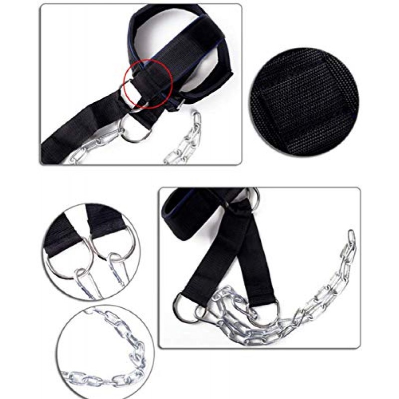 Visaman Fitness Neck Head Harness 목 훈련 조절 가능한 긴 강철 체인과 스트랩이있는 역도 강도 트레이너 근육 강도 목 운동기를 향상시킵니다.