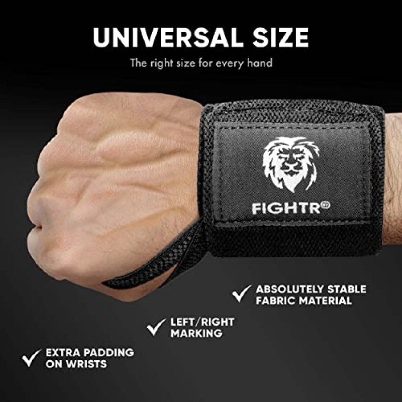 FIGHTR® 피트니스 손목 랩 - 그립력은 높이고 통증은 줄음 - 피트니스, 파워리프팅, 보디빌딩, 역도 및 크로스핏을 위한 프로 품질