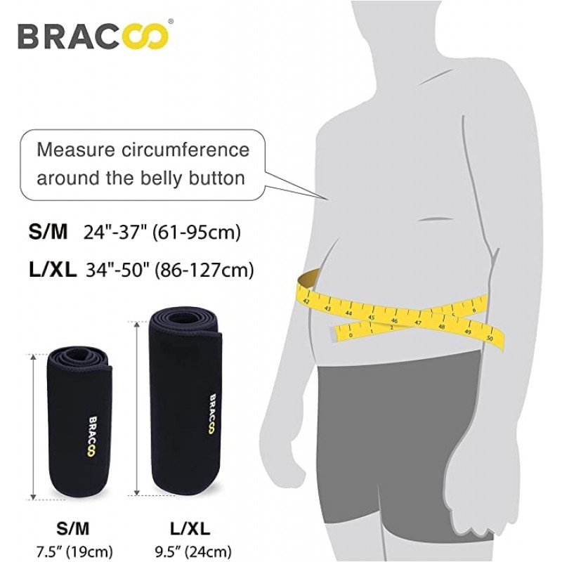 Bracoo 허리 트리머 랩, 남성 및 여성용 땀 사우나 슬림 배꼽 벨트-복부 허리 트레이너, 코어 안정성 증가, SE22