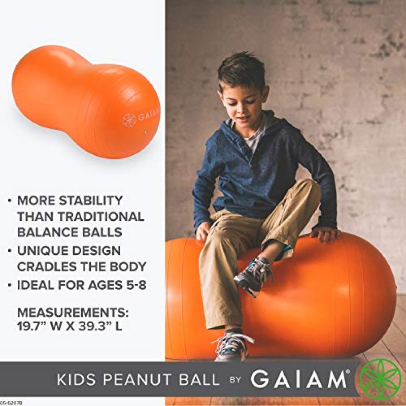 Gaiam 키즈 땅콩 바운스 책상 의자 - 운동 요가 균형 안정성 시팅 볼 - 자폐 아동을 위한 감각 장난감 - 학교나 교실을 위한 유연한 좌석, 남학생과 여학생을 위한 흔들기 의자