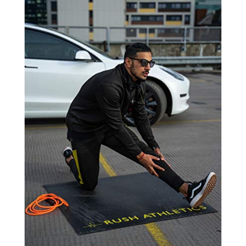 RUSH ATHLETICS 휴대용 점프 로프 피트니스 매트 - 1m x 1m 6mm 두께, 고밀도 미끄럼 방지, 홈 체육관 바닥재용 운동 매트 - Plyo, Cardio, MMA 매트(길이 100cm x 너비 100cm x 두께 6mm) 검정색