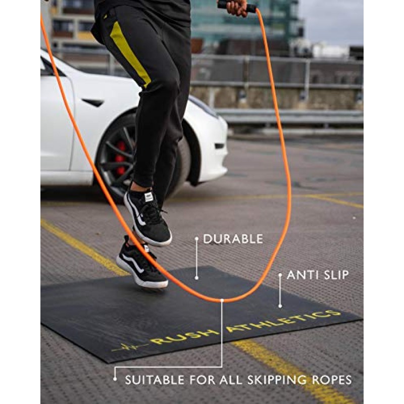 RUSH ATHLETICS 휴대용 점프 로프 피트니스 매트 - 1m x 1m 6mm 두께, 고밀도 미끄럼 방지, 홈 체육관 바닥재용 운동 매트 - Plyo, Cardio, MMA 매트(길이 100cm x 너비 100cm x 두께 6mm) 검정색