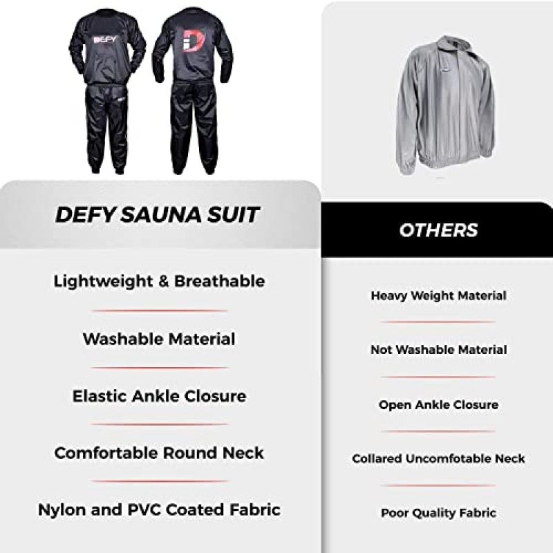 DEFY® 헤비듀티 사우나 스웨트 슈트 운동 트레이닝 체육복 피트니스, 체중 감소, 찢어짐 방지 새 상품