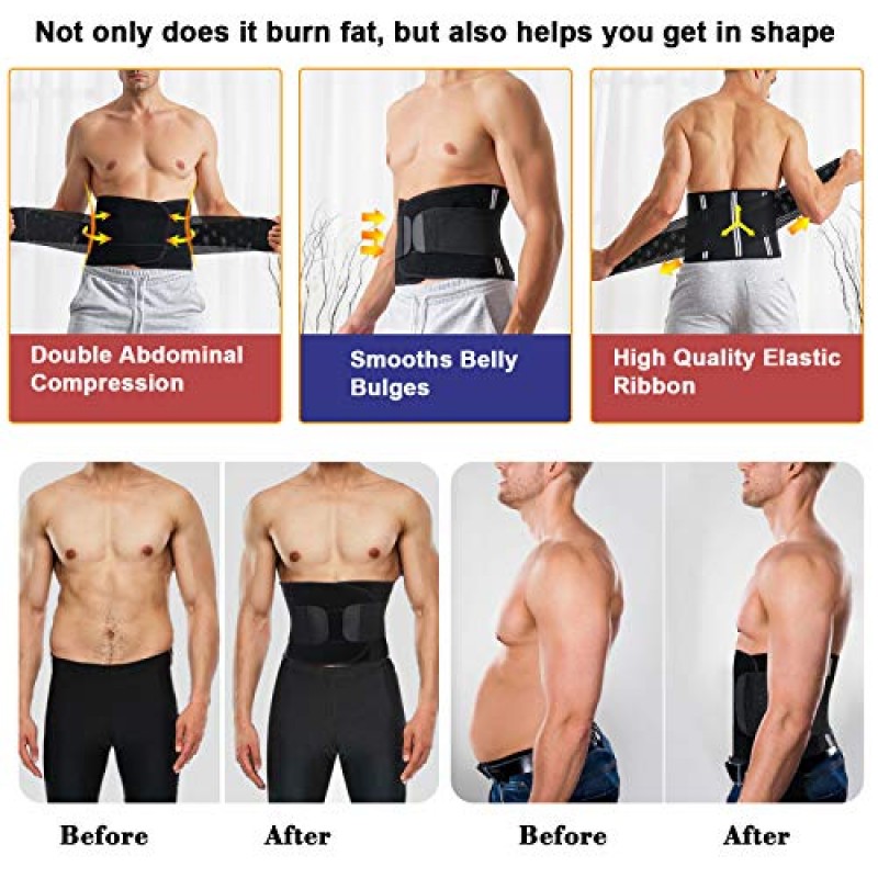 MOLUTAN 남성 허리 트레이너 트리머 체중 감량을위한 Tummy Control 압축 Shapewear 바디 셰이퍼 땀 벨트