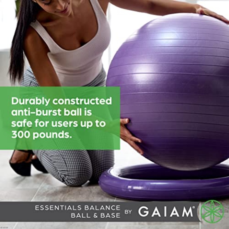 Gaiam Essentials 밸런스 볼 및 베이스 키트, 65cm 요가 볼 의자, 가정 또는 사무실 책상용 팽창식 링 베이스가 있는 운동 공, 공기 펌프 포함