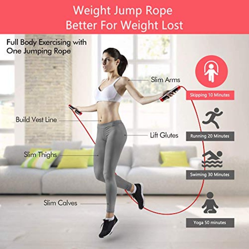 여성 운동을위한 OSAMMON 가중 점프 밧줄, 조정 가능한 무거운 점프 밧줄 운동 Crossfit Fitness Rope Speed ​​Training 건너 뛰는 밧줄