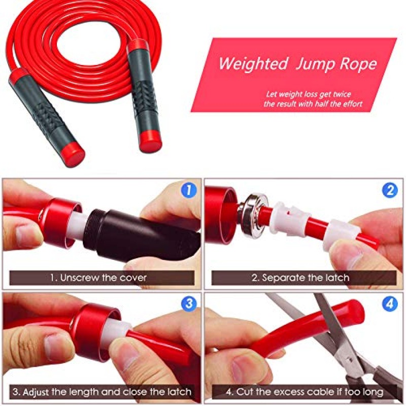 여성 운동을위한 OSAMMON 가중 점프 밧줄, 조정 가능한 무거운 점프 밧줄 운동 Crossfit Fitness Rope Speed ​​Training 건너 뛰는 밧줄