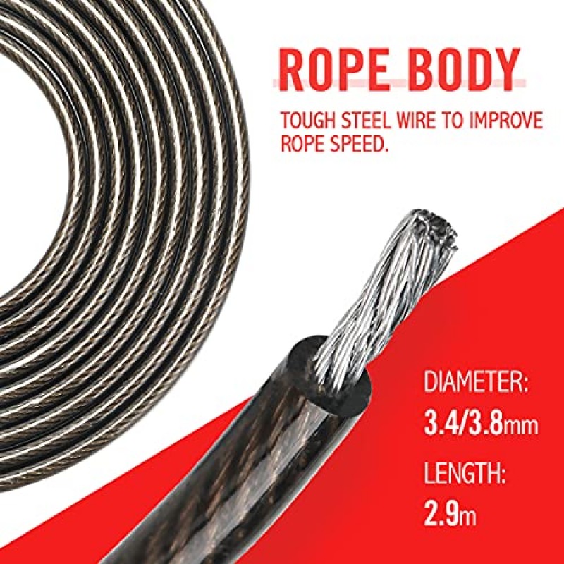 OHMY FIT STRONG 조절 가능한 속도 및 무게 줄넘기, 탄소강 빠른 속도 클립, 강철 케이블, 금속 탈착식 무게추를 갖춘 트레이닝 그립 핸들. 피트니스 운동 복싱 건너뛰기 린 운동