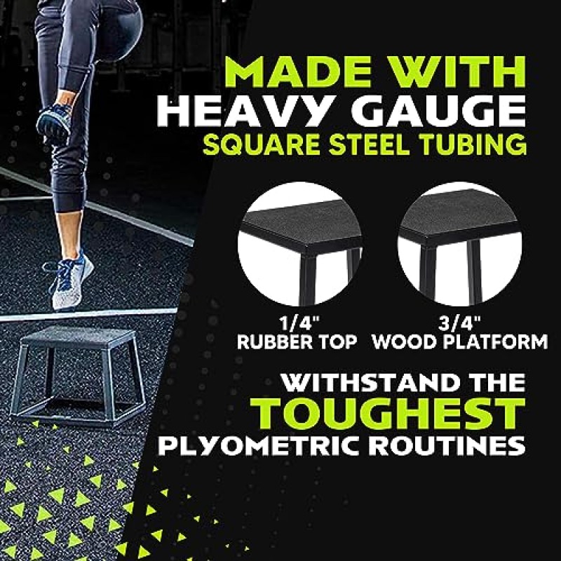 Rage Fitness Steel PlyoBox12-18-24-30인치 민첩성, 체력 및 컨디셔닝 근력 훈련을 위한 높은 미끄럼 방지 플라이오메트릭 점프박스(개별 판매)가정 및 체육관용 플라이오메트릭 플랫폼 스텝 업 박스 점프