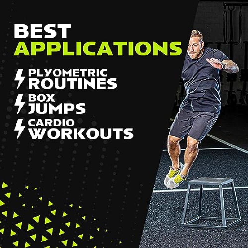 Rage Fitness Steel PlyoBox12-18-24-30인치 민첩성, 체력 및 컨디셔닝 근력 훈련을 위한 높은 미끄럼 방지 플라이오메트릭 점프박스(개별 판매)가정 및 체육관용 플라이오메트릭 플랫폼 스텝 업 박스 점프