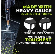 Rage Fitness Steel PlyoBox12-18-24-30인치 민첩성, 체력 및 컨디셔닝 근력 훈련을 위한 높은 미끄럼 방지 플라이오메트릭 점프박스(개별 판매)가정 및 체육관용 플라이오메트릭 플랫폼 스텝 업 박스 점프