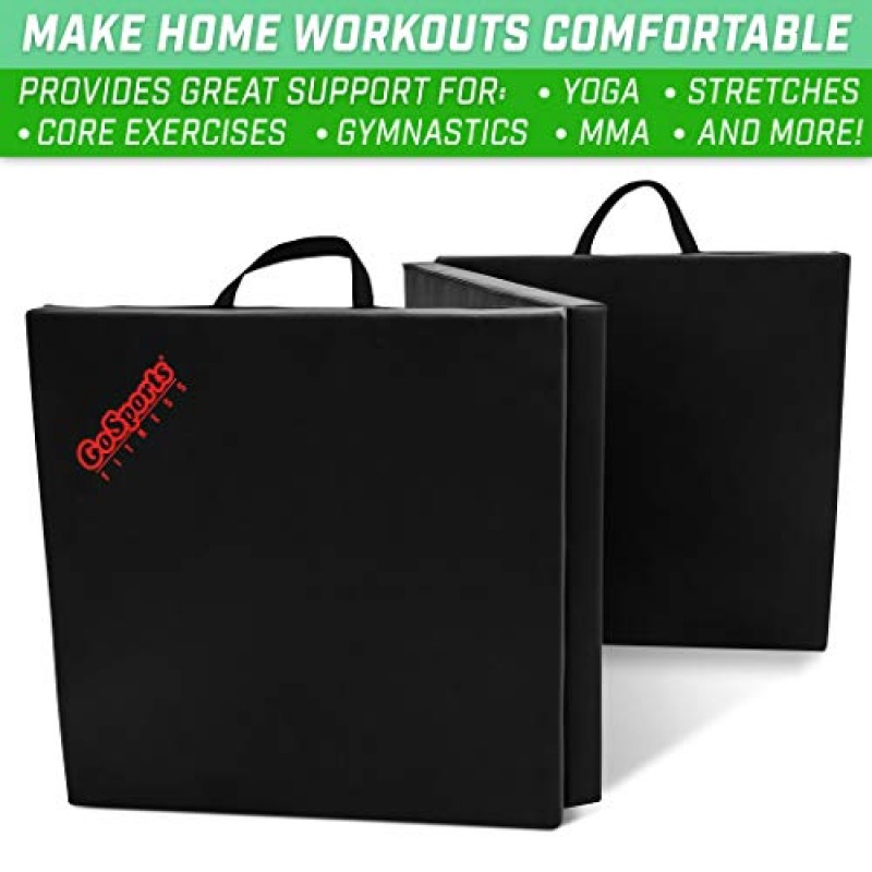 GoSports 2인치 두께 6피트 x 2피트 삼중 운동 피트니스 매트 - 운동, 요가, 스트레칭에 적합 블랙