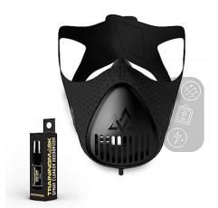 TRAININGMASK 트레이닝 마스크 3.0 운동 트레이닝 마스크 + 달리기, 사이클링, 운동용 스프레이 깨끗하고 통기성이 뛰어난 유산소 트레이닝 마스크, 블랙 마스크
