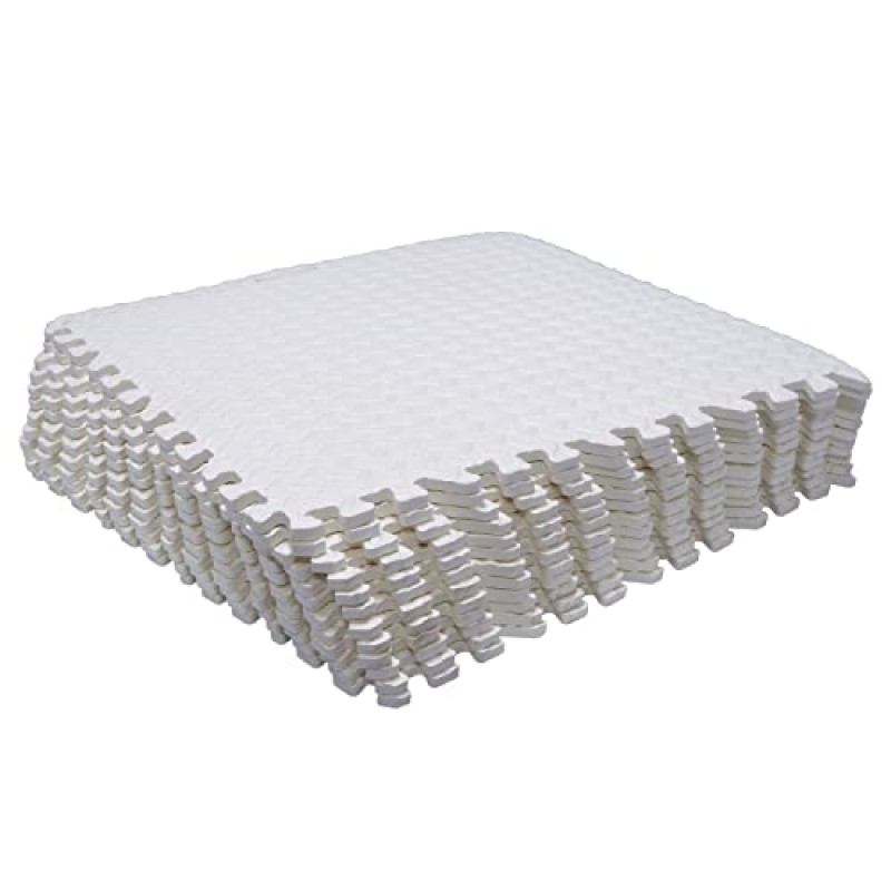 HTTMT- 12X(48 Sqft) 흰색 체육관 바닥 매트 24x24 EVA 폼 연동 운동 피트니스 퍼즐 바닥 체육관 요가 매트 운동 패드 [P/N: MTET-HOME012-12PC]