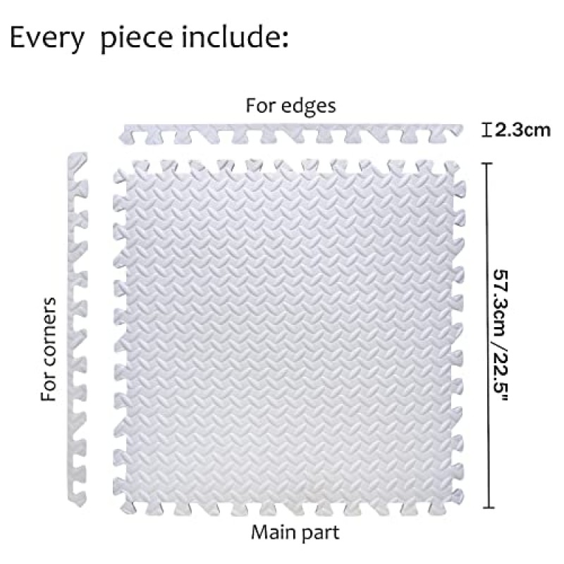 HTTMT- 12X(48 Sqft) 흰색 체육관 바닥 매트 24x24 EVA 폼 연동 운동 피트니스 퍼즐 바닥 체육관 요가 매트 운동 패드 [P/N: MTET-HOME012-12PC]