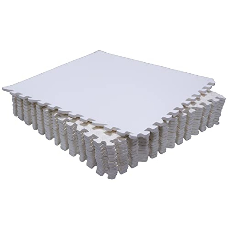 HTTMT- 12X(48 Sqft) 흰색 체육관 바닥 매트 24x24 EVA 폼 연동 운동 피트니스 퍼즐 바닥 체육관 요가 매트 운동 패드 [P/N: MTET-HOME012-12PC]