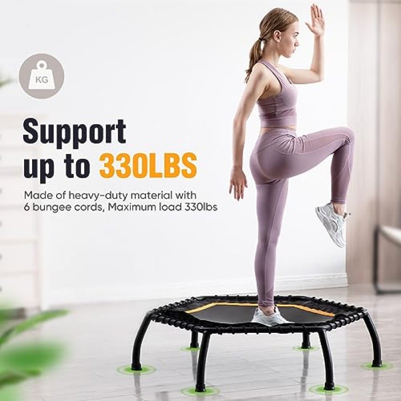 Zupapa Silent Mini Fitness Trampoline – 성인용 실내 리바운더 – 최고의 도시 심장 강화 피트니스 운동 트레이너 – 최대 제한 330lbs