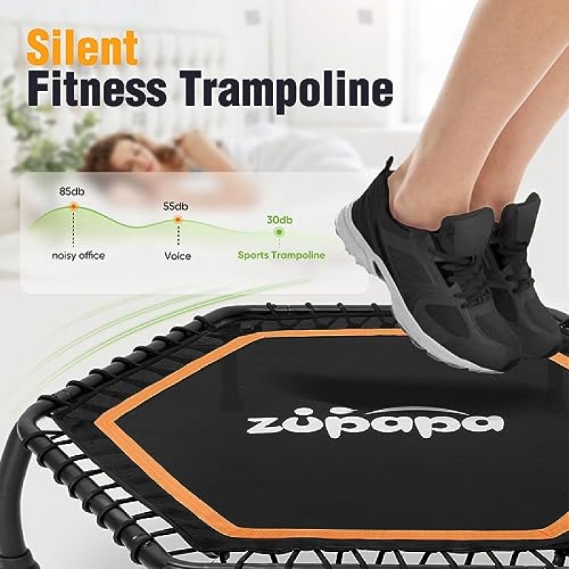 Zupapa Silent Mini Fitness Trampoline – 성인용 실내 리바운더 – 최고의 도시 심장 강화 피트니스 운동 트레이너 – 최대 제한 330lbs