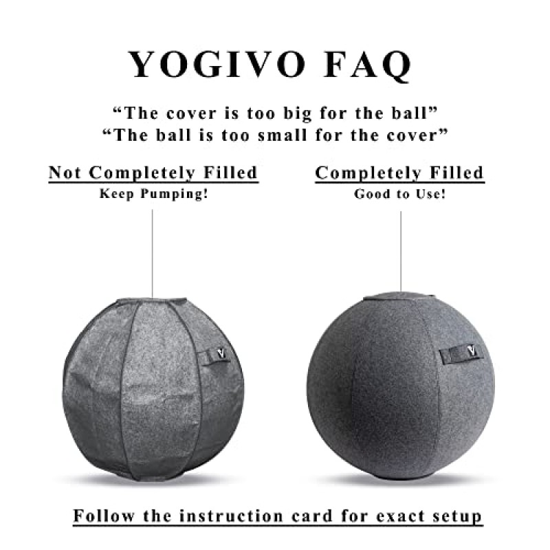 사무실 및 가정용 YOGIVO 좌식 볼 의자, 균형, 안정성 및 피트니스를 위한 커버가 있는 필라테스 운동 요가 공, 손잡이와 펌프가 있는 인체공학적 자세 운동 볼 시트