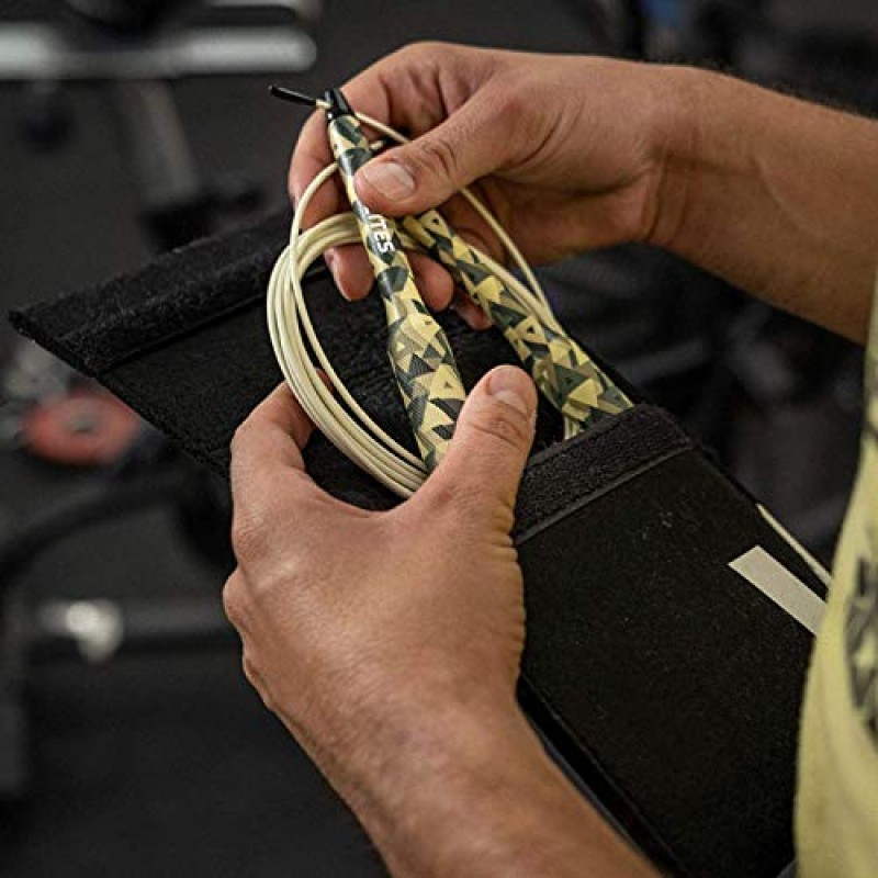 Velites의 Crossfit Fire 2.0용 줄넘기 | 카모 스페셜 에디션 | 더블 언더용 웨이트 스피드 로프 [무게는 포함되지 않음]. 피트니스 복싱 및 MMA에도 적용