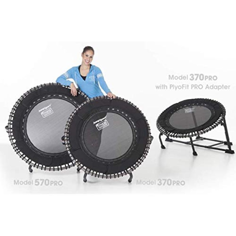 JumpSport 350 PRO 실내 고강도 경량 39인치 피트니스 트램펄린(핸들 바 액세서리 포함), 블랙