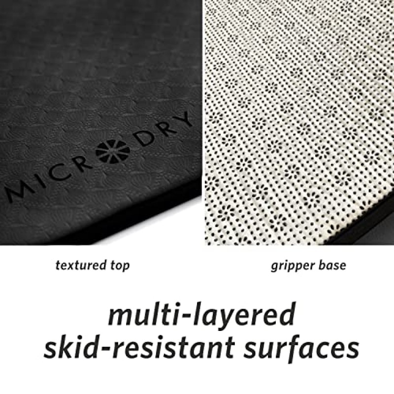 가정 및 체육관용 MICRODRY 디럭스 피트니스 운동 매트, 고강도 훈련을 위한 두꺼운 두께, 다층 미끄럼 방지 매트, 냄새 중화 요가 매트(26x72, 검정색)