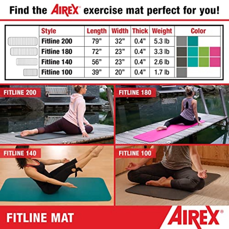 AIREX Fitline 100 프리미엄 운동 매트 - 재활, 근력 운동, 수중 에어로빅, 운동, 피트니스, 홈 트레이닝을 위한 홈 운동 매트 39