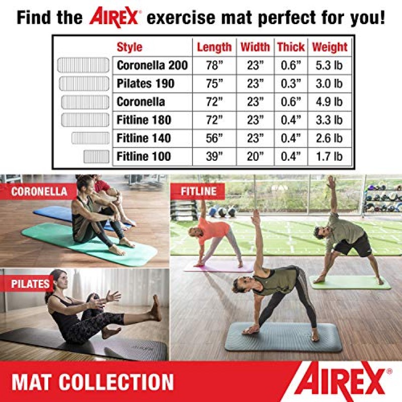 AIREX Fitline 100 프리미엄 운동 매트 - 재활, 근력 운동, 수중 에어로빅, 운동, 피트니스, 홈 트레이닝을 위한 홈 운동 매트 39