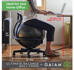 Gaiam Ultimate 밸런스 볼 의자(표준 또는 회전 베이스 옵션) - 가정 및 사무실 책상용 프리미엄 운동 안정성 요가 볼 인체공학적 의자 - 52cm 파열 방지 볼, 공기 펌프, 운동 가이드