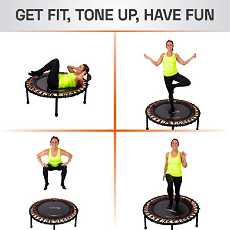FIT Bounce PRO USA 번지 리바운더 | 조립 | 반접기 | 조용하고 아름답게 디자인된 성인과 어린이를 위한 프로 실내 미니 트램펄린 | DVD 및 온라인 운동, 보관 가방 및 바운스 카운터
