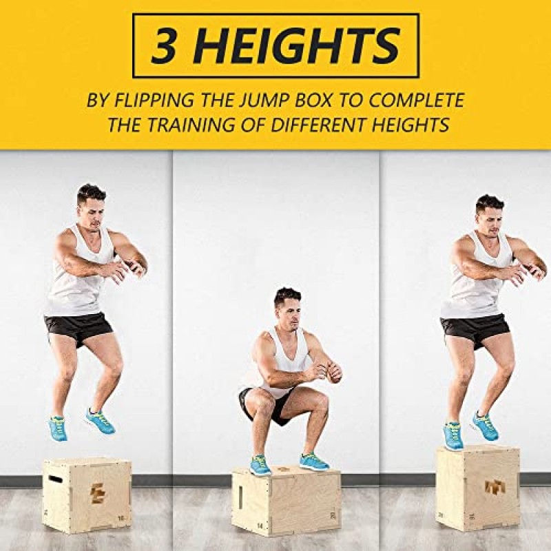 Holleyweb 3 in 1 Wood Plyo Box, 플라이오메트릭 점프 박스 건너뛰기, 점프, 박스 점프, 스쿼트, 딥, 안전을 위한 둥근 모서리용 미끄럼 방지